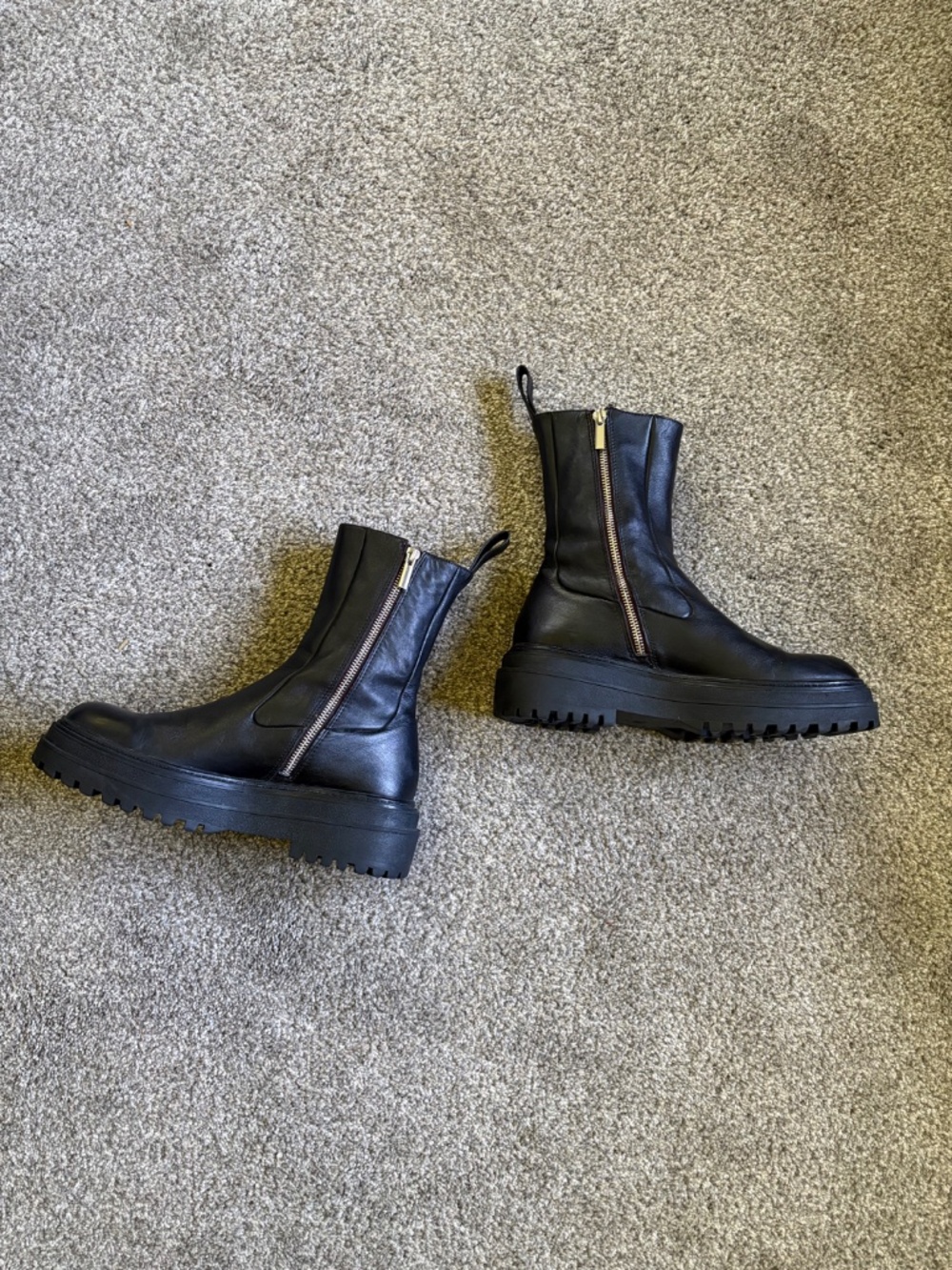 Zara Chunky Black Leather Moto Boots - Picture 7 of 7
